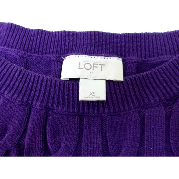 LOFT Purple Cable Knit 3/4 Sleeve Sweater Women's XS / #1225 - Picture 6 of 6
